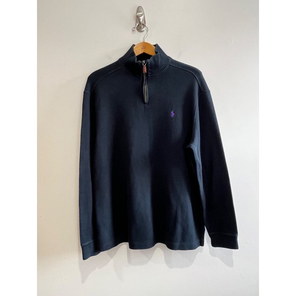 Polo Ralph Lauren Quarter Zip Pullover Mens L Black Estate Rib Preppy Old Money